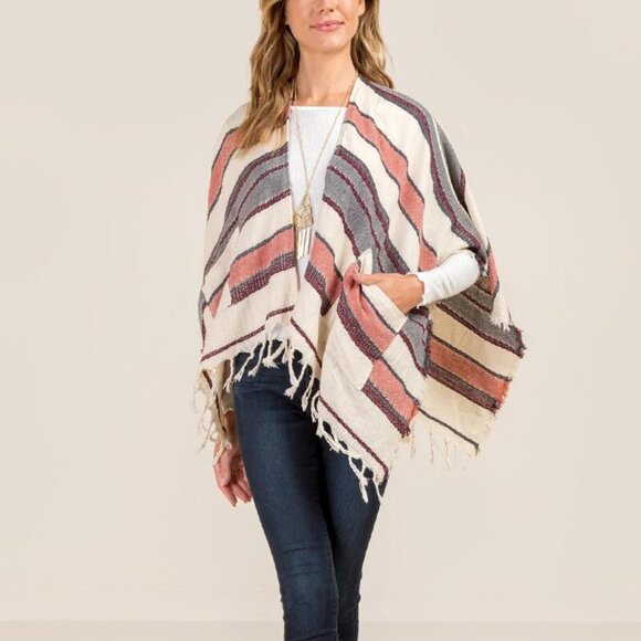 Francesca's Collections Sweaters - Francesca's Alba Striped Ruana Poncho/Shawl One Size